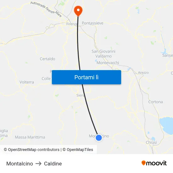 Montalcino to Caldine map