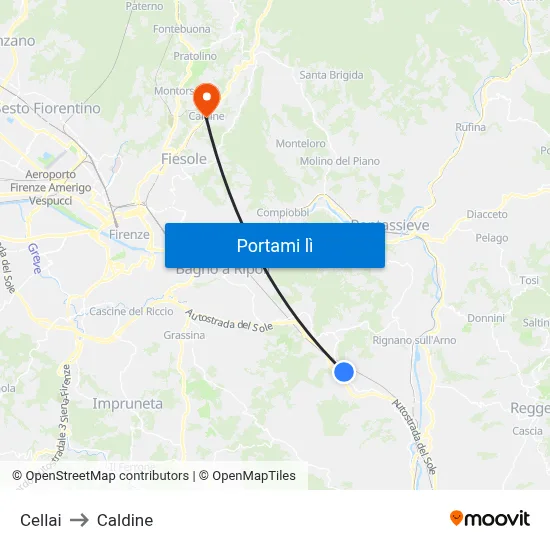 Cellai to Caldine map