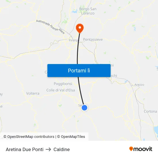 Aretina Due Ponti to Caldine map