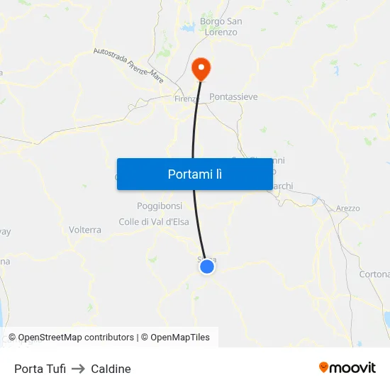 Porta Tufi to Caldine map