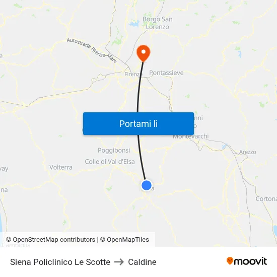 Siena Policlinico Le Scotte to Caldine map
