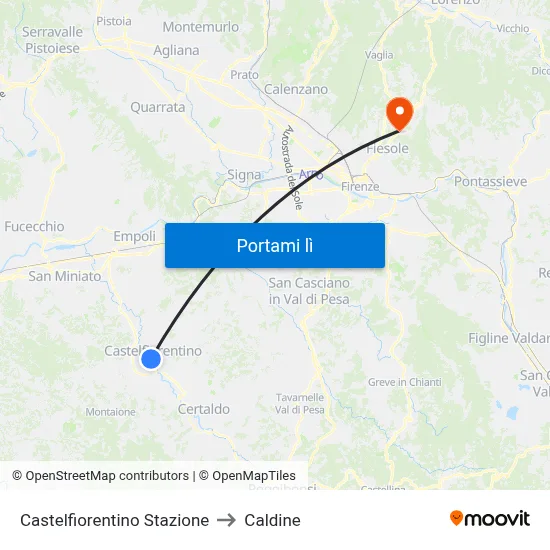 Castelfiorentino Stazione to Caldine map