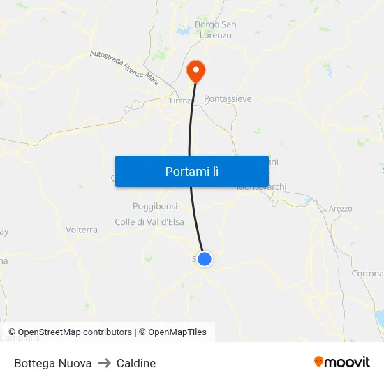 Bottega Nuova to Caldine map