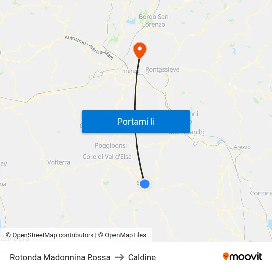 Rotonda Madonnina Rossa to Caldine map