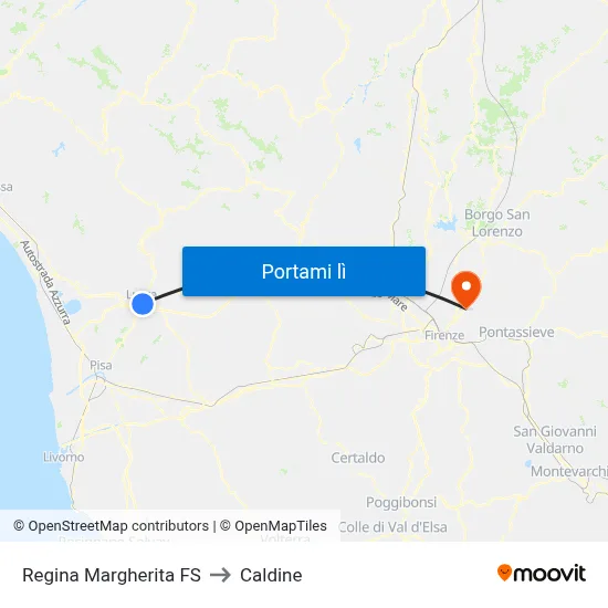 Regina Margherita FS to Caldine map