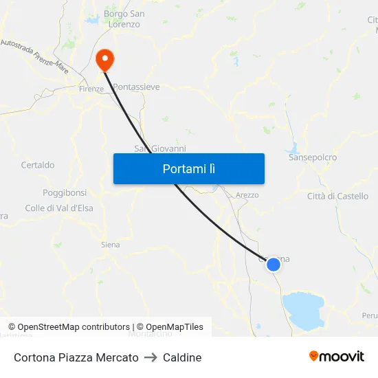 Cortona Piazza Mercato to Caldine map