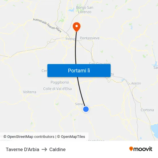 Taverne D'Arbia to Caldine map