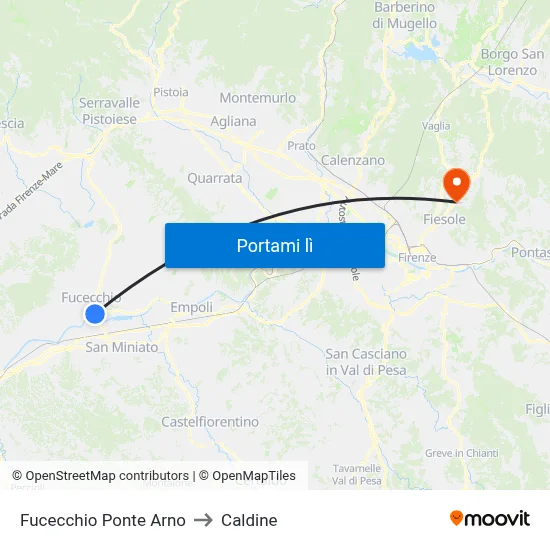 Fucecchio Ponte Arno to Caldine map