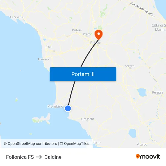 Follonica FS to Caldine map