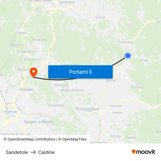 Sandetole to Caldine map
