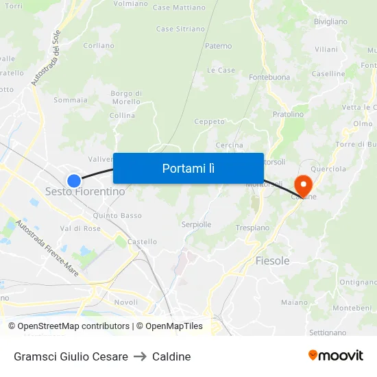 Gramsci Giulio Cesare to Caldine map