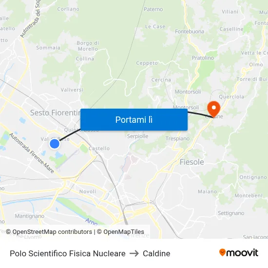 Polo Scientifico Fisica Nucleare to Caldine map