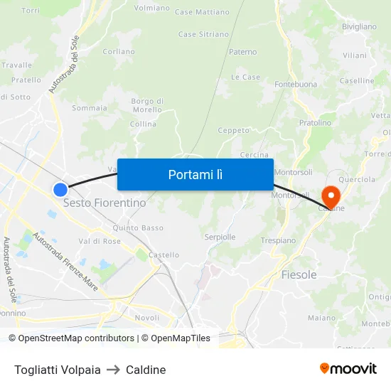 Togliatti Volpaia to Caldine map