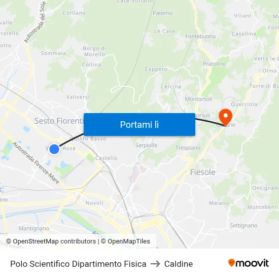 Polo Scientifico Dipartimento Fisica to Caldine map