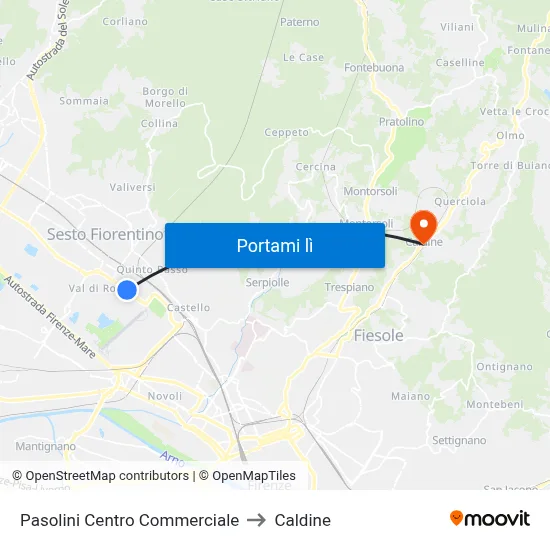 Pasolini Centro Commerciale to Caldine map