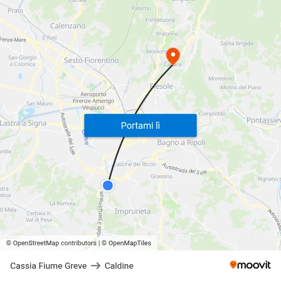 Cassia Fiume Greve to Caldine map