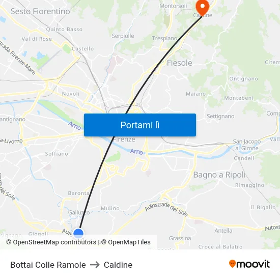 Bottai Colle Ramole to Caldine map