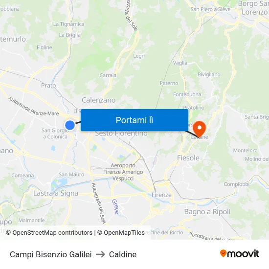Campi Bisenzio Galilei to Caldine map