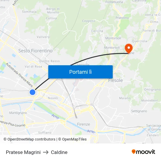 Pratese Magrini to Caldine map