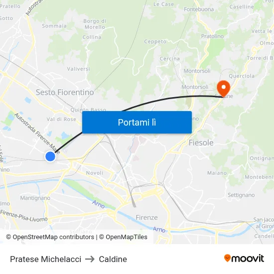 Pratese Michelacci to Caldine map