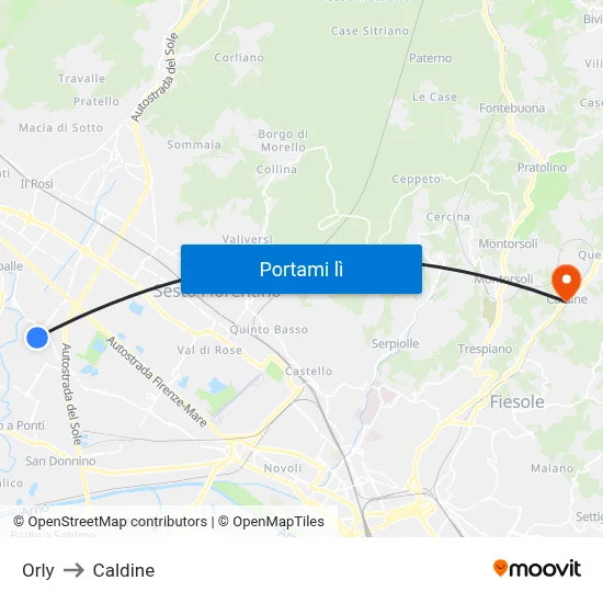 Orly to Caldine map