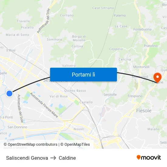 Saliscendi Genova to Caldine map