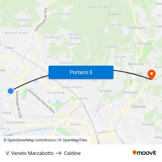 V. Veneto Marzabotto to Caldine map