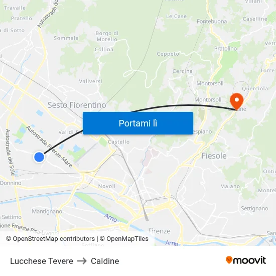 Lucchese Tevere to Caldine map
