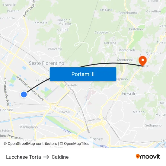 Lucchese Torta to Caldine map