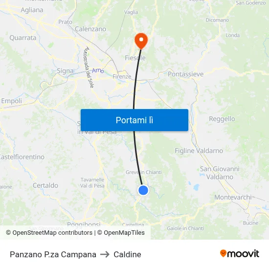 Panzano P.za Campana to Caldine map