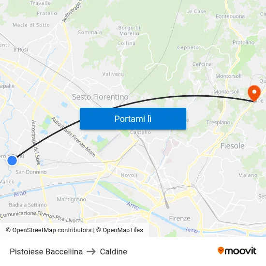 Pistoiese Baccellina to Caldine map