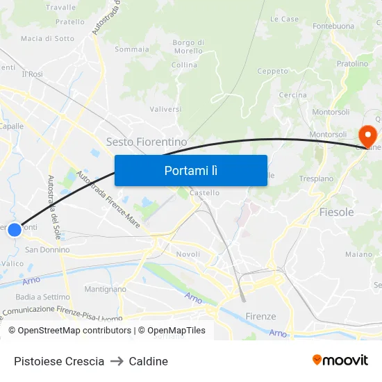 Pistoiese Crescia to Caldine map