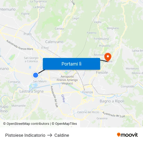 Pistoiese Indicatorio to Caldine map
