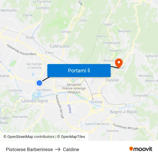 Pistoiese Barberinese to Caldine map