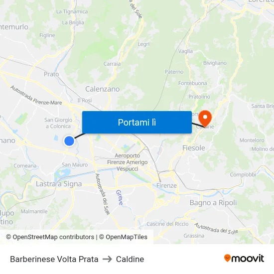 Barberinese Volta Prata to Caldine map