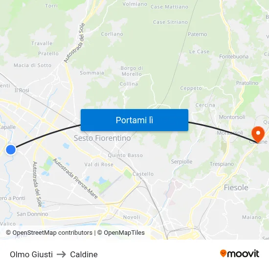 Olmo Giusti to Caldine map