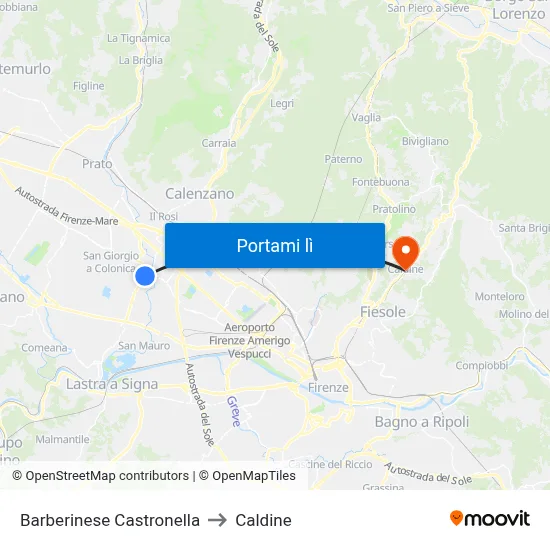 Barberinese Castronella to Caldine map