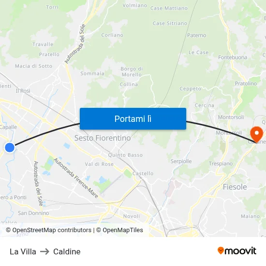 La Villa to Caldine map