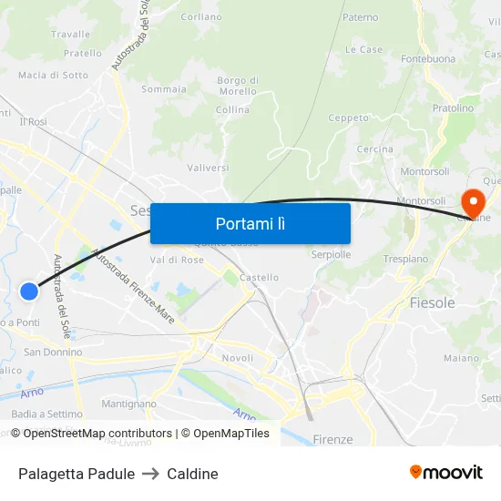 Palagetta Padule to Caldine map
