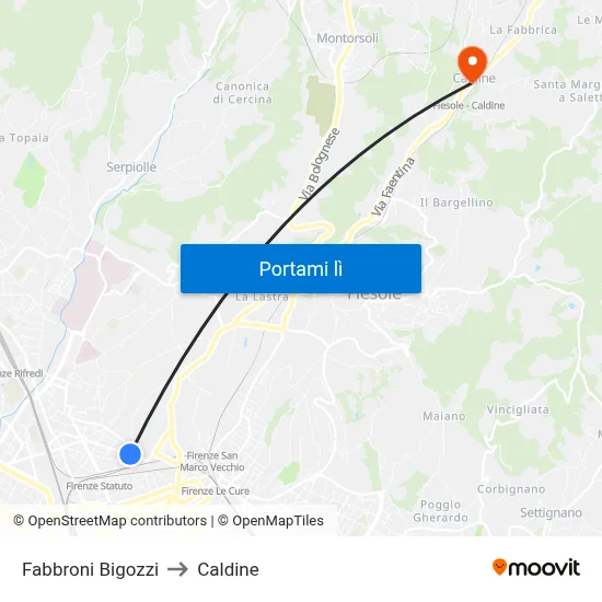 Fabbroni Bigozzi to Caldine map
