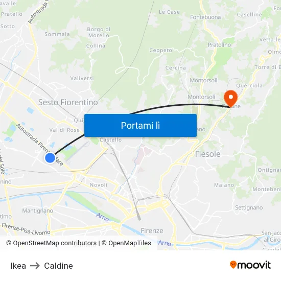 Ikea to Caldine map