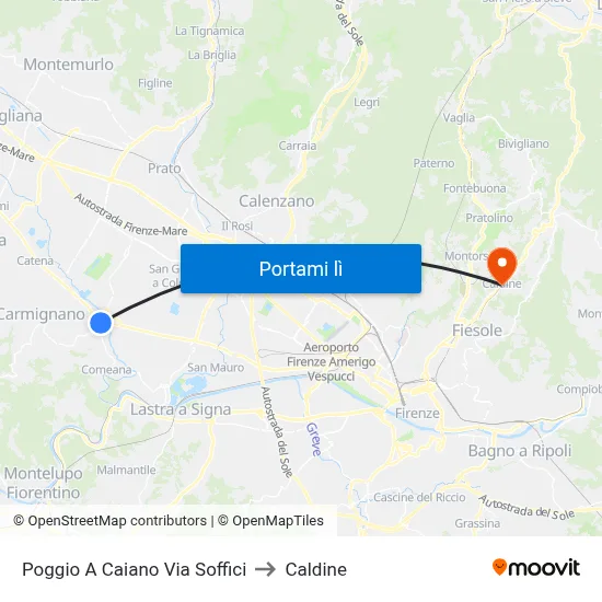 Poggio A Caiano Via Soffici to Caldine map