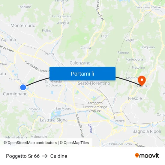 Poggetto Sr 66 to Caldine map