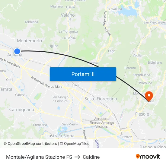 Montale/Agliana Stazione FS to Caldine map