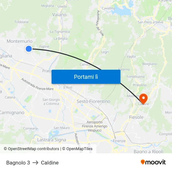 Bagnolo 3 to Caldine map