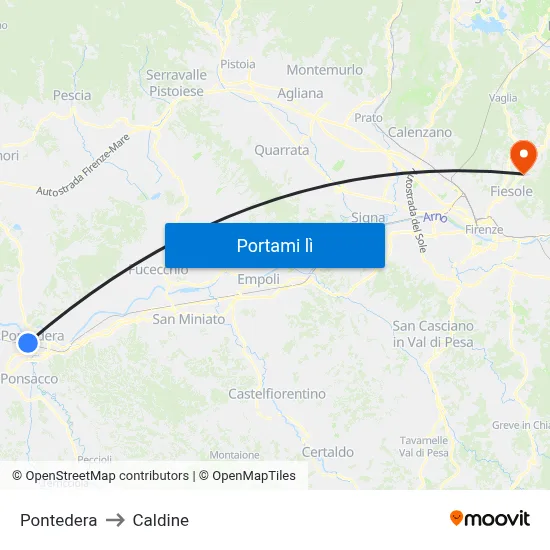 Pontedera to Caldine map