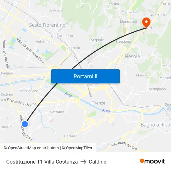 Costituzione T1 Villa Costanza to Caldine map