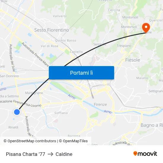 Pisana Charta '77 to Caldine map
