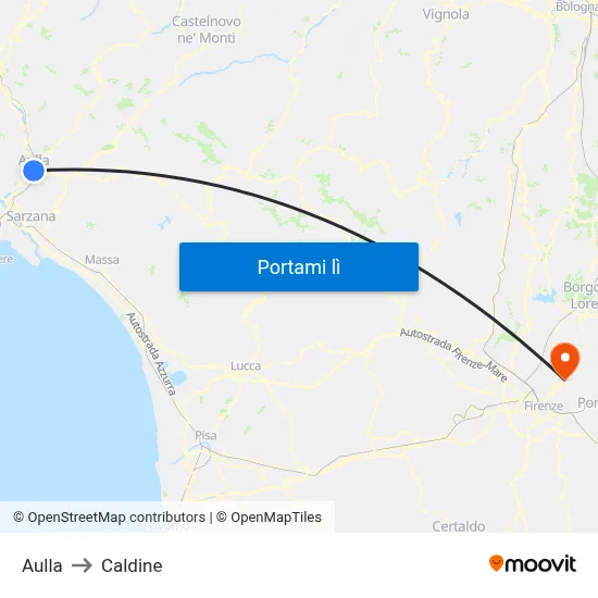 Aulla to Caldine map