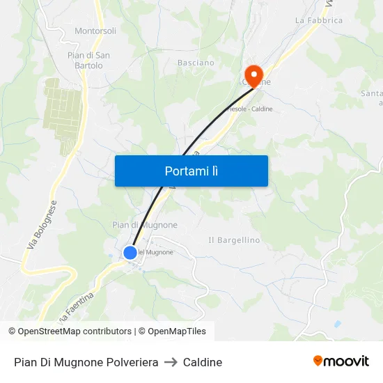 Pian Di Mugnone Polveriera to Caldine map